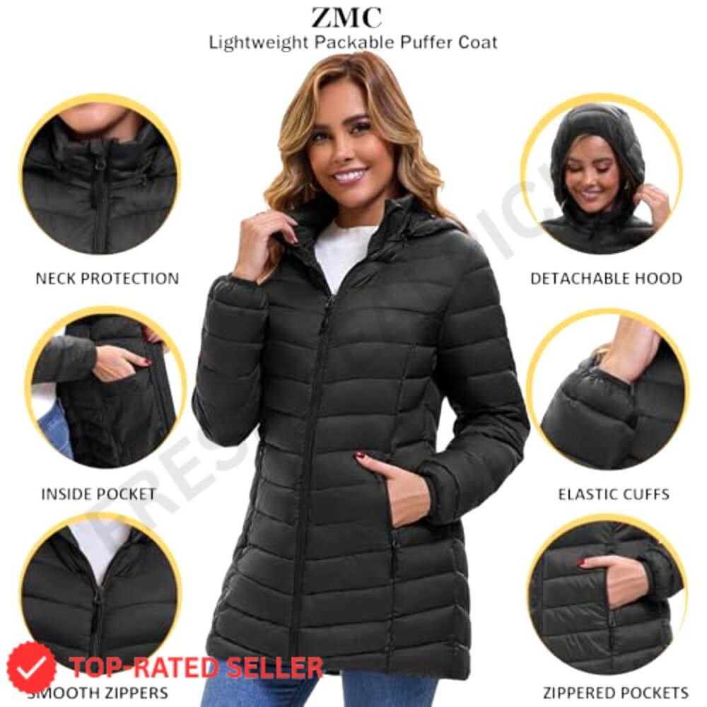 Lightweight Packable Winter Puffer Jacket with De… - image 4